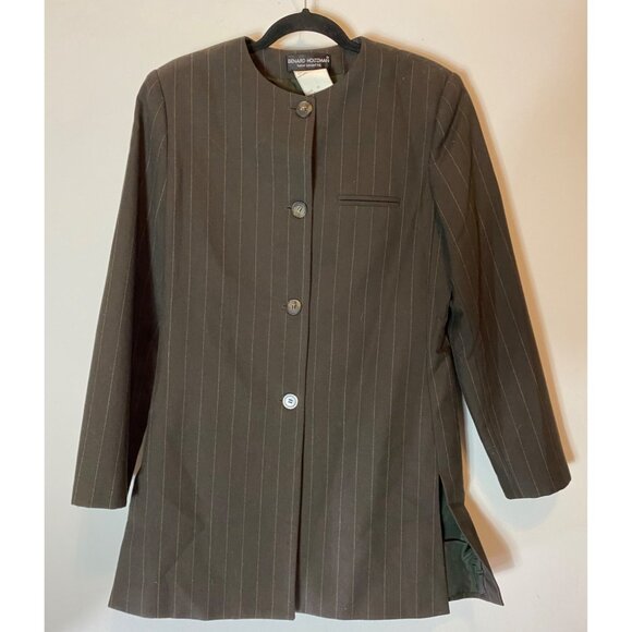 Benard Holtzman Harve Bernard Womens Pinstripe Brown Wool Pantsuit Size 10 - Picture 2 of 16